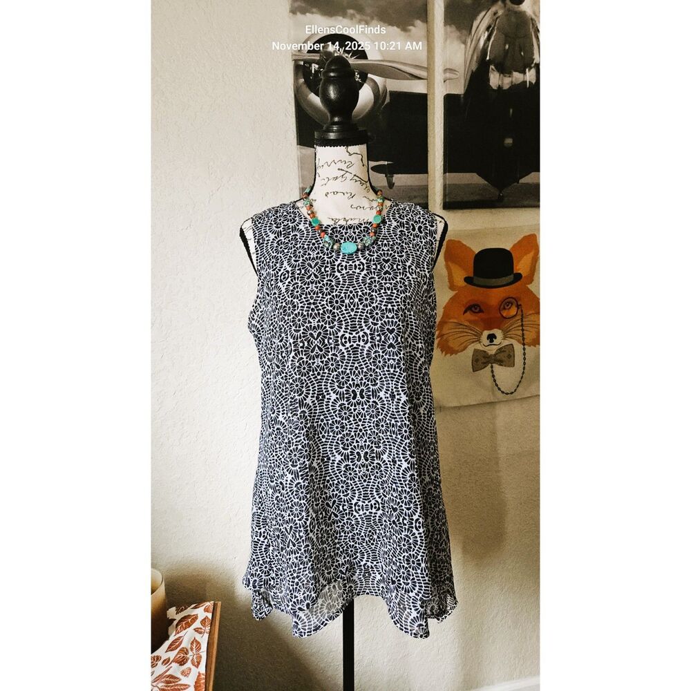 Y2K Bohemiam Black & White layered chiffon tank top Size Medium